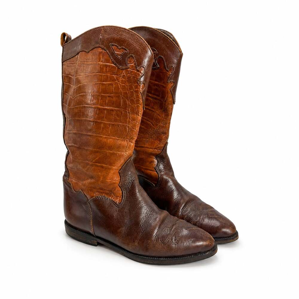 Joan & David Brown Two-Tone Leather Cowboy Boots